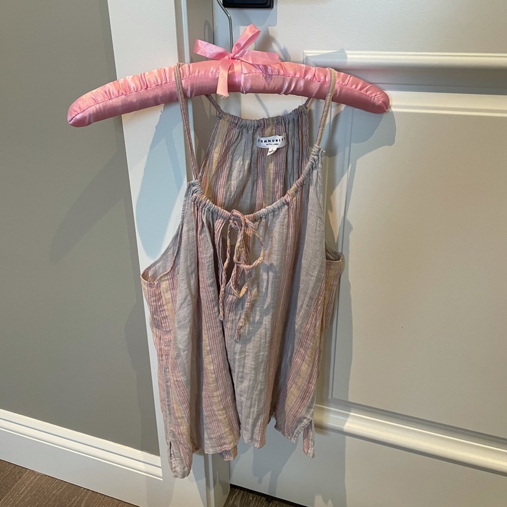 COMMUNITY (ARITZIA) pastel striped linen tie top
